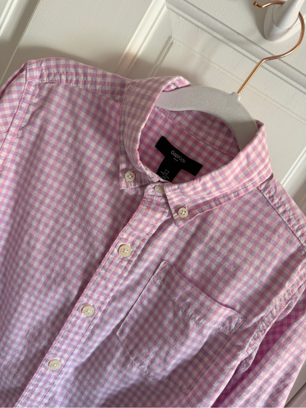 GapKids Boys Pink White Gingham Button Down Shirt Size S 6-7
